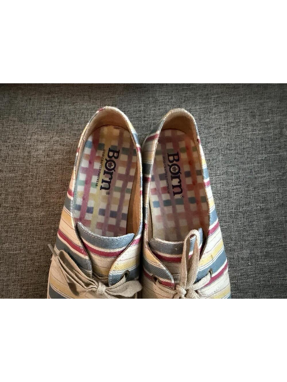 Born Hand Crafted Footwear Womens 10 Canvas Lace Up Oxford Flat Multi Stripe - Picture 12 of 12
